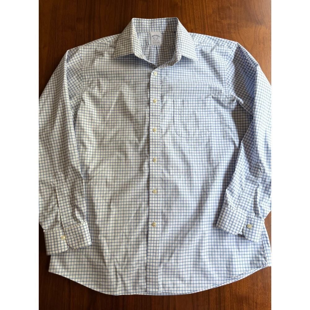 Brooks Brothers Regent Fit Non-Iron Stretch Dress Shirt Blue Check 16.5-34